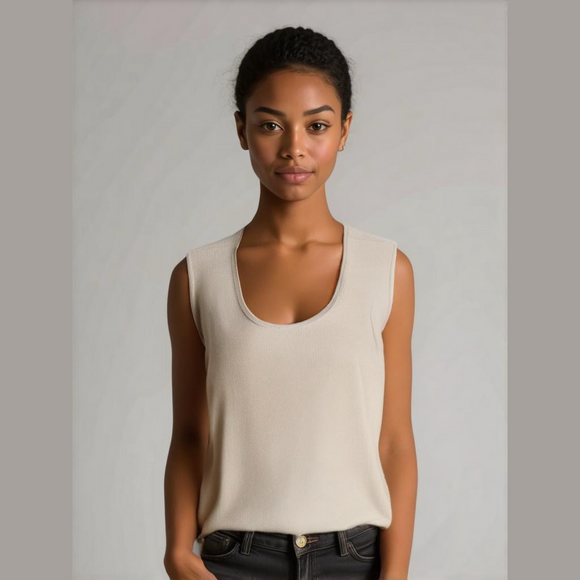 St John Cream Beige Knit Ribbed Top Size S - Picture 1 of 9